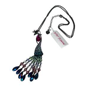 NEW Betsey Johnson PEACOCK BIRD NECKLACE Statement Stone Bejeweled Tassels